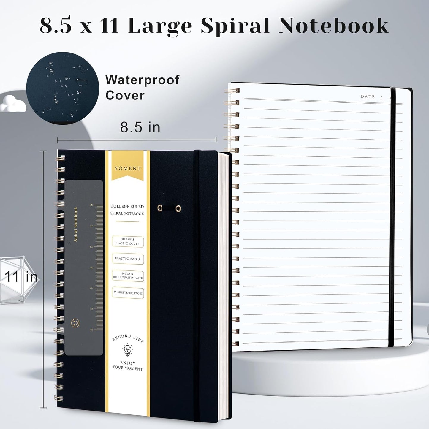 Yoment Graph Paper Spiral Notebook A5 Graphing Notebook 160 Pages Graph Paper Notebook Spiral Bound Waterproof Plastic Hardcover Spiral Journal 5x7 Grid Notebooks for Note Taking,Black