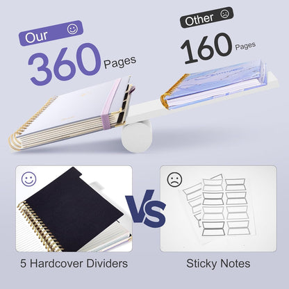 Hardcover Spiral Notebook with Tabs 8"x10" Large Spiral Lined Journals for Women with Dividers 240 Pages College Ruled Composition Notebook 5 Subject Notebook for Work, Back to School, Gifts, Purple