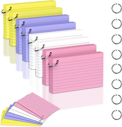 200 Count 3 x 5 Inch Purple Index Cards with Binder Rings, Lined & Blank Study Cards, Thick Cardstock Flash Cards for Students & Teachers, Color-Coded Notecards for School, Home, Work