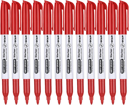 SFAIH Black Dry Erase Markers Fine Tip - 12 Pack Whiteboard Markers Standard Set For Office Teams, Teachers, Classrooms, Training Sessions | Low-Odor