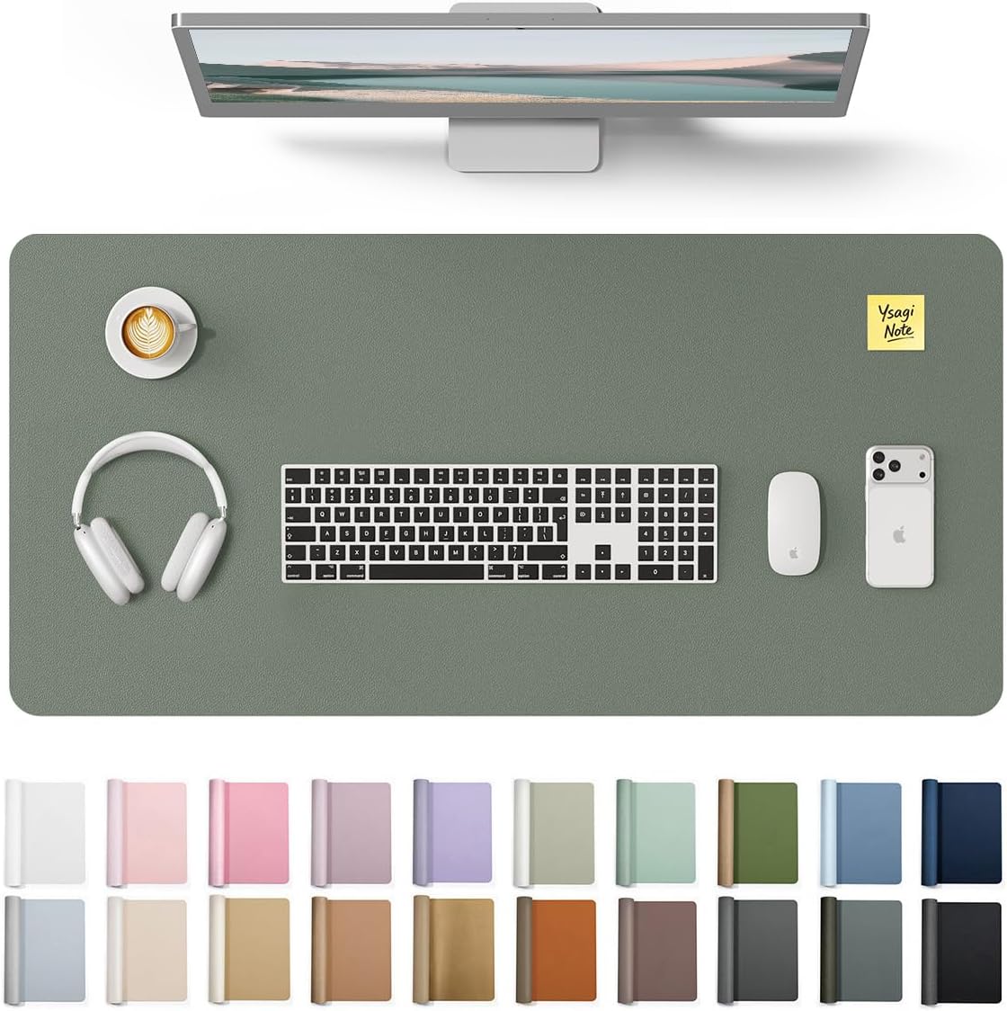 YSAGi Leather Office Desk Pad Protector, Large Mouse Pad, Non-Slip, PU Leather, Laptop Desk Blotter, Waterproof Writing Pad for Office and Home, Black, 23.6" x 13.8" - Colors A