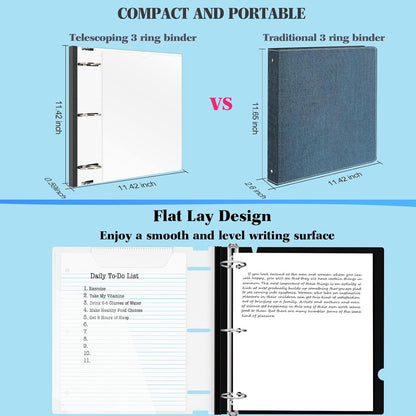 INFUN 1 Inch Telescoping 3 Ring Binder - 6PCS, Flexible Round Binder with Customizable Front Cover and Clear Catalog Pocket, 1Inch Rings, 225 Sheet Capacity-White