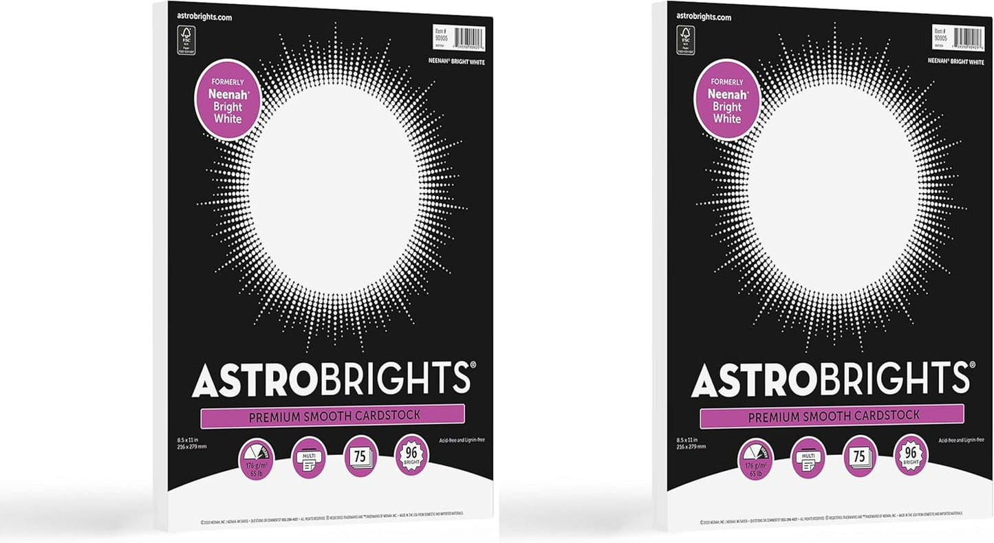 Astrobrights/Neenah Bright White Cardstock, 8.5" x 11", 65 lb/176 gsm, White, 75 Sheets (90905-02) - Packaging May Vary