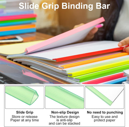 PATIKIL 50Pcs Binding Bars, 10x10mm Binding Bars Slide Grip 70 Sheets Capacity A4 Size Report Binder Presentation Binder for Study Office Report Cover Resume, Transparent Red