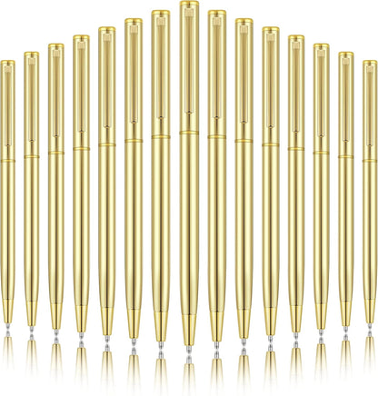 Zonon 240 Pcs Gold Metal Slim Ballpoint Pens Bulk Retractable Metallic Black Ink 1 mm Medium Point Smooth Writing Pens for Wedding Business Office Supplies Students Teachers Men Women Present
