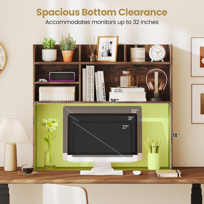Tangkula Desktop Bookshelf, Countertop Storage Hutch with 5 Shelves for Computer Desk, Desk 3-Tier Display Rack, Multipurpose Wood Desktop Hutch Storage Organizer for Dorm Office Home
