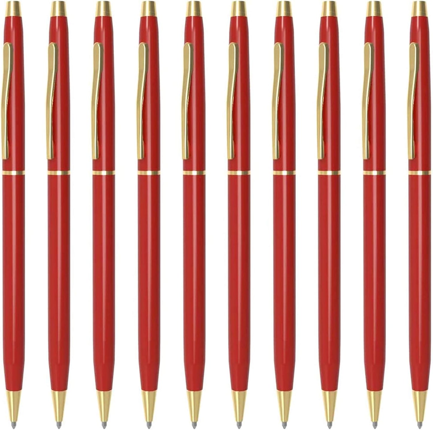 Cambond Slim Ballpoint Pens Bulk - Black Ink 1.0mm Medium Point Retractable Metal Pen for Police Uniform, Flight Attendant & Office, 10 Pack (Black Barrel)
