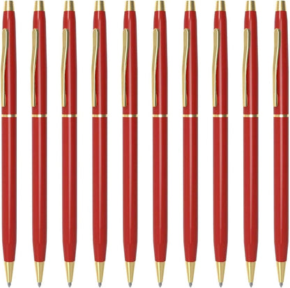 Cambond Slim Ballpoint Pens Bulk - Black Ink 1.0mm Medium Point Retractable Metal Pen for Police Uniform, Flight Attendant & Office, 10 Pack (Black Barrel)