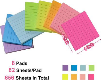 Lined Sticky Notes, 8 Pack Self-Stick Note Pads 4x6, Sticky Notes with Lines it, Strong Adhesive Post for Office & Home Planning, Bright