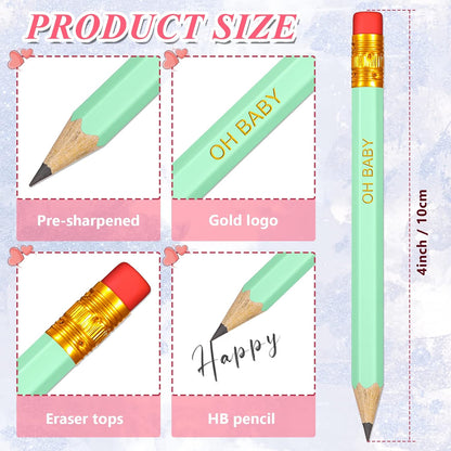 Crtiin 50 Pieces Baby Shower Pencils for Activities Mini Golf Half Pencils, Presharpened with Erasers, 4 Inch(Wood Color,Simple Style)