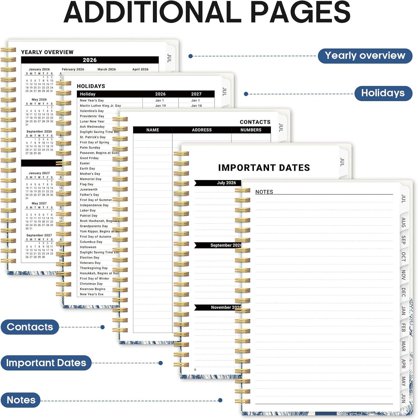 Planner 2026-2027, Academic Year Monthly and Weekly Calendar Planner, Jul 2026 - Jun 2027, Hardcover Teacher Student Planning Agenda book with Tabs, Perfect for School Office Supplies, 6.3" x 8.5" - Wildflowers