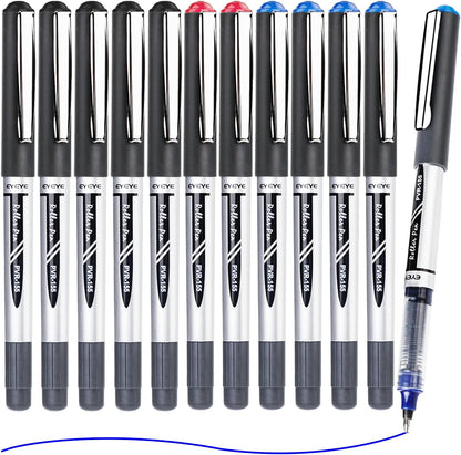 EYEYE Black Rollerball Pens 12 Pack, 0.7mm Medium Point Roller Ball Pen Quick Dry, Liquid Ink Pens Fine Point Smooth Writing Pen for Journaling, Note Taking, Office, School Supplies