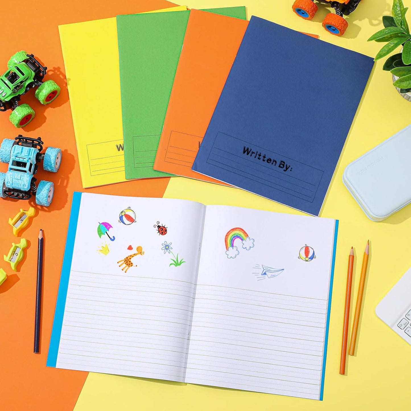Henoyso 12 Pcs Primary Composition Notebook K-2 Primary Journal, Notebook for Kids Supplies, Bulk Blank Writing Book for Kid to Write Draw Journal 60 Page (9.8″ X 7.5″,Light Color)