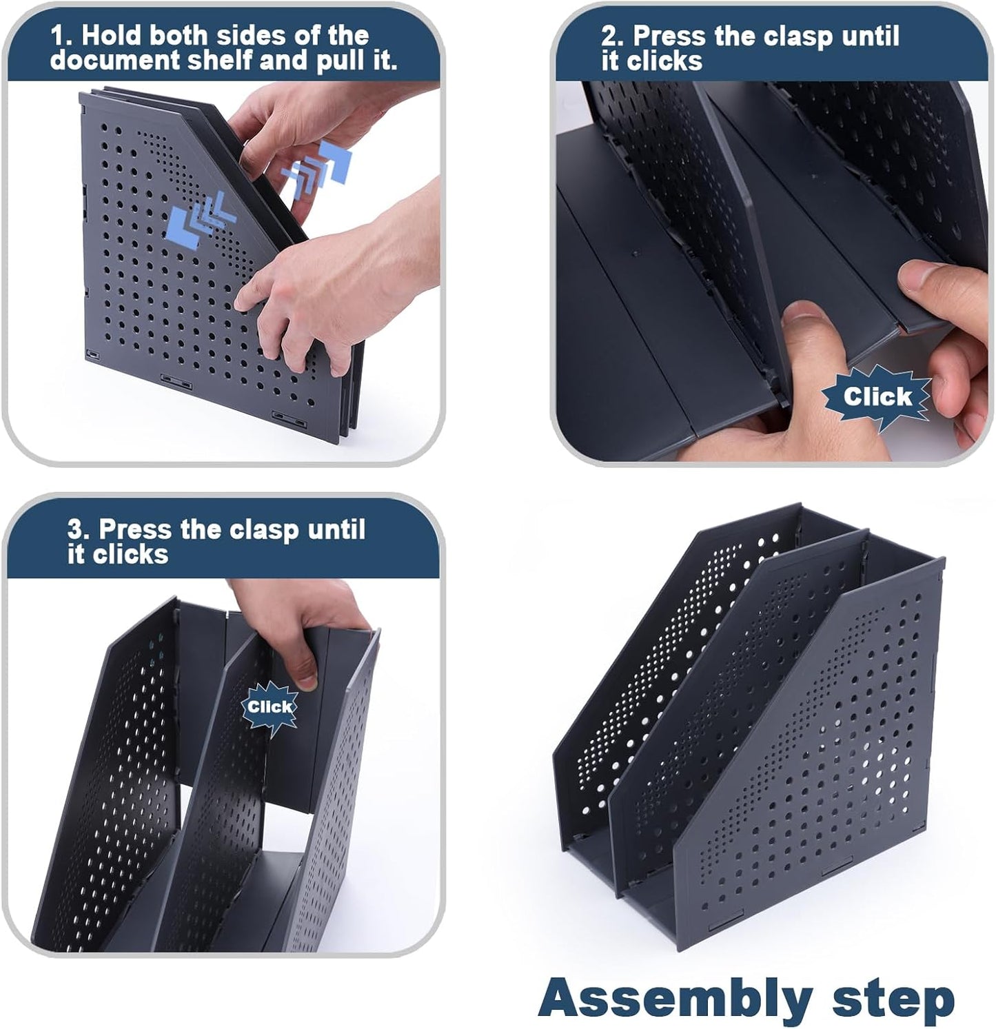 FRETONBA Collapsible Magazine File Holder with 2 Vertical Compartments Foldable Binder Holder for Desk Binder Storage Organizer Plastic Magazine Holders for Shelf, Light Gray
