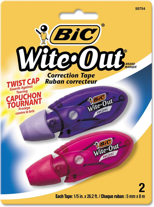 BIC Wite-Out Mini Twist Correction Tape, Non-Refillable, 1/5 x 314", 2/Pack"