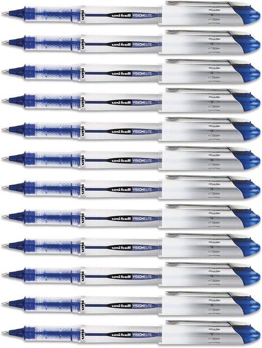 Uni-Ball Vision Elite Stick Rollerball Pen, 0.8mm, Bold Point, Blue Ink, 12-Count