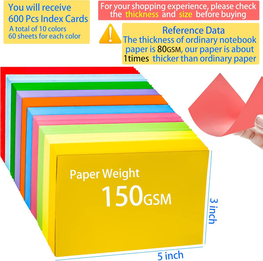 MotBach 600Pcs Colored Index Cards 3x5 Inch Flash Cards with Rings Lined Note Card Flashcards, Colorful Ruled Card Pad Index Note Books 3 x 5 Notecards for Studying School Supply College Office