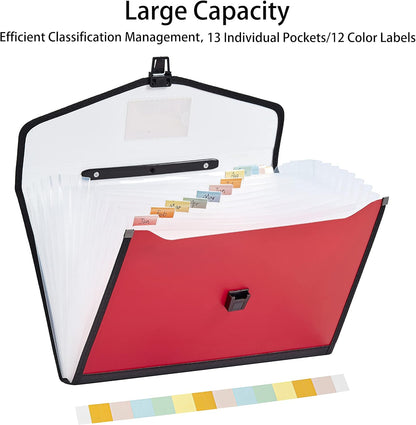 Leagl Size 13-Pockets Expanding File Folder with Handle, Plastic Accordion Filling File Folder Expandable Monthly Portable Paper Document Organizer for Office School & Home (Green)