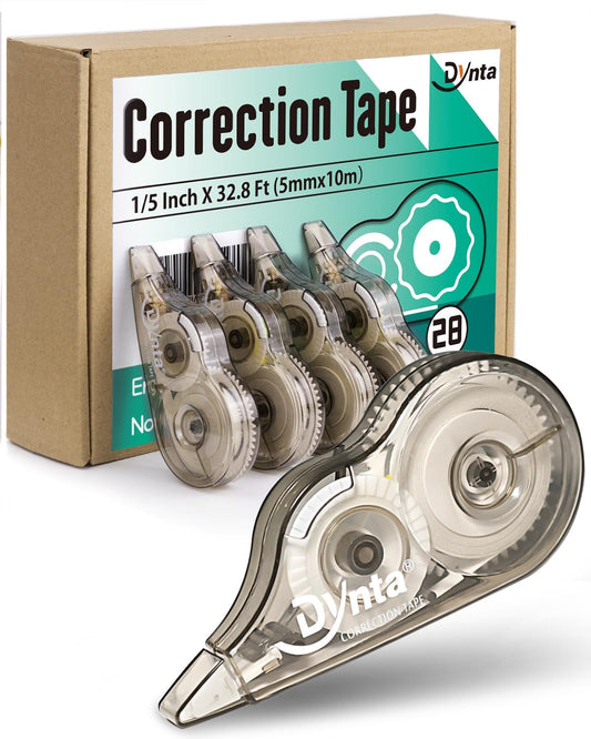 Dynta Correction Tape 28 Pack, White Mistake Out, Transparent Dispenser, 1/5 Inch X 32.8 Ft (5mmx10m), Correction Supplies Ergonomic Design Instant Fixes