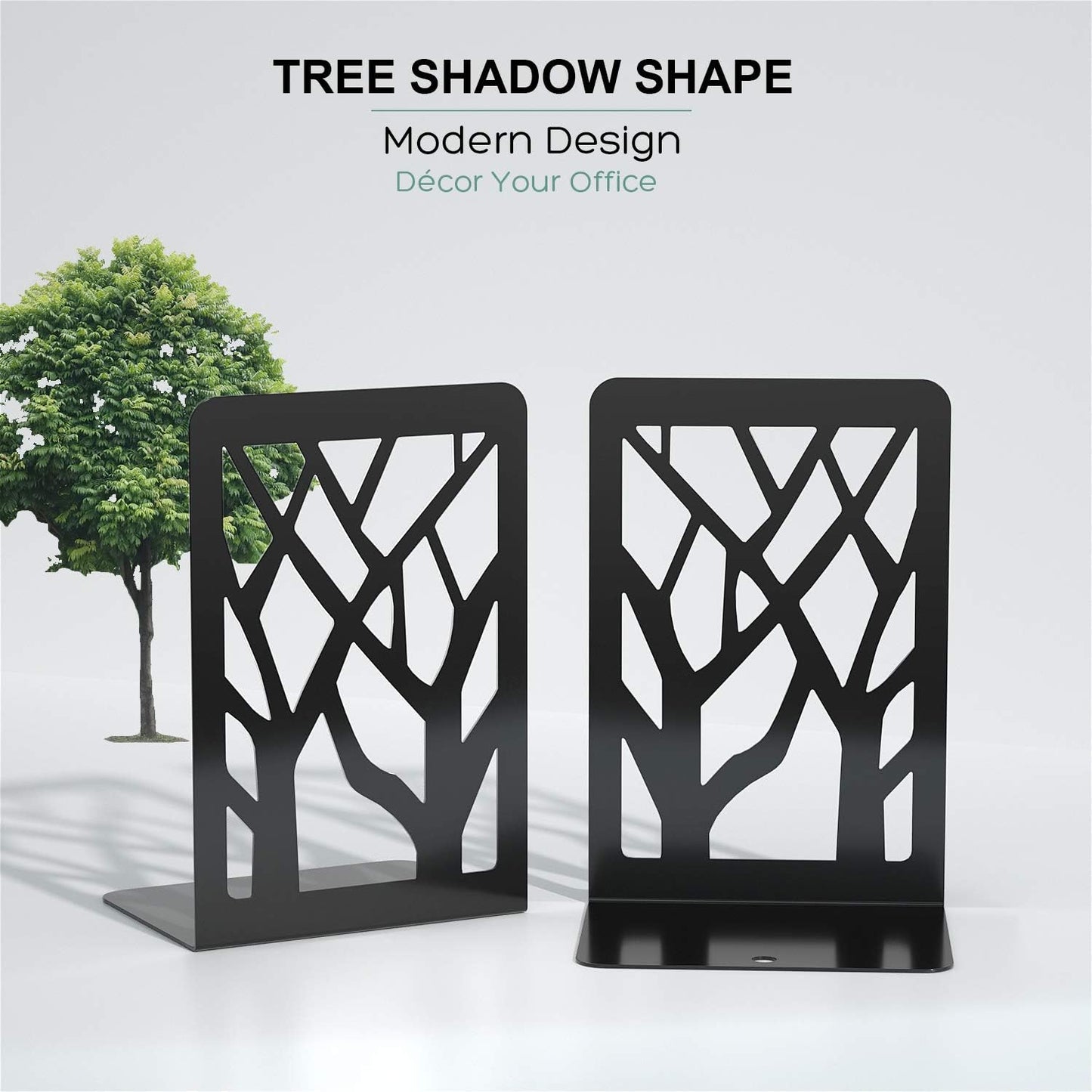 MaxGear Book Ends Tree Design Modern Bookends for Shelves, Non-Skid Book Holder, Heavy Duty Metal Book Storage for Books/CDs, Decorative Book Stopper for Home, 7 x 4.7 x 3.5”, Black,2 Pair/4 Pieces