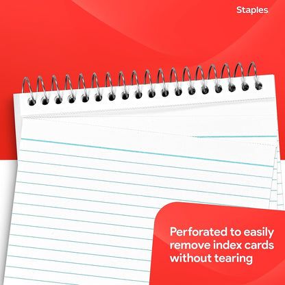 Staples Index Cards, 4" x 6", Lined, White, Acid‑Free, Micro‑Perforated, 150 Cards – Tear‑Off Ruled Cards for Notes & Projects