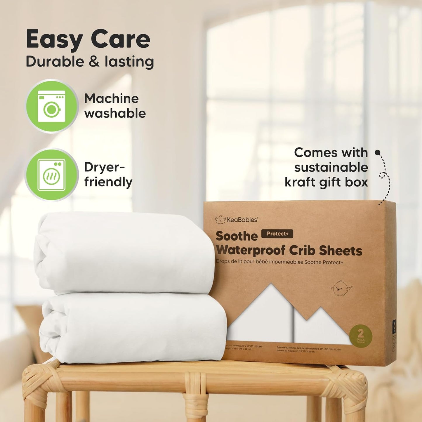 2-Pack Waterproof Crib Sheets for Boys, Girls - 52x28 Fitted Organic Cotton Baby Crib Sheets, Toddler Mattress Protector Cover, Washable, Soft & Durable Baby Bedding Essentials(Pine Grove)