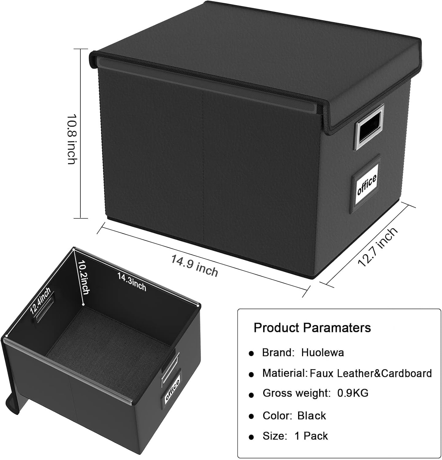Huolewa Upgraded Portable File Organizer Box with Lid, Collapsible Linen Hanging Filing Storage Boxes with Plastic Slides, Decorative Home/Office Filing System Box for File and Folders Storage (Gray)