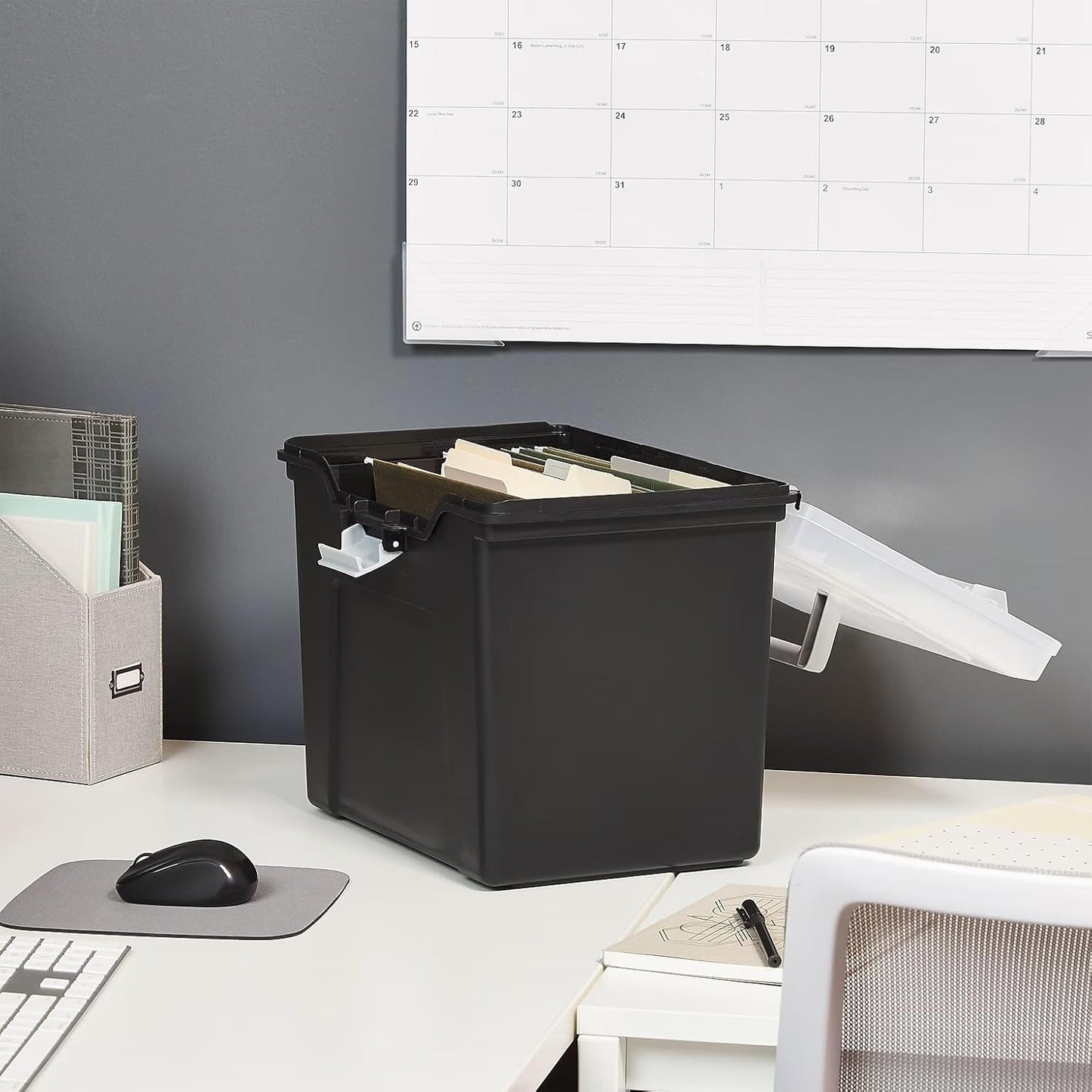 STAPLES Plastic File Box with Snap Lid, Letter/Legal Size, Clear, 4/Carton