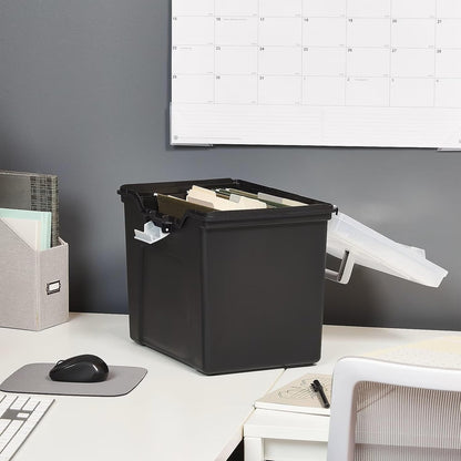 STAPLES Plastic File Box with Snap Lid, Letter/Legal Size, Clear, 4/Carton