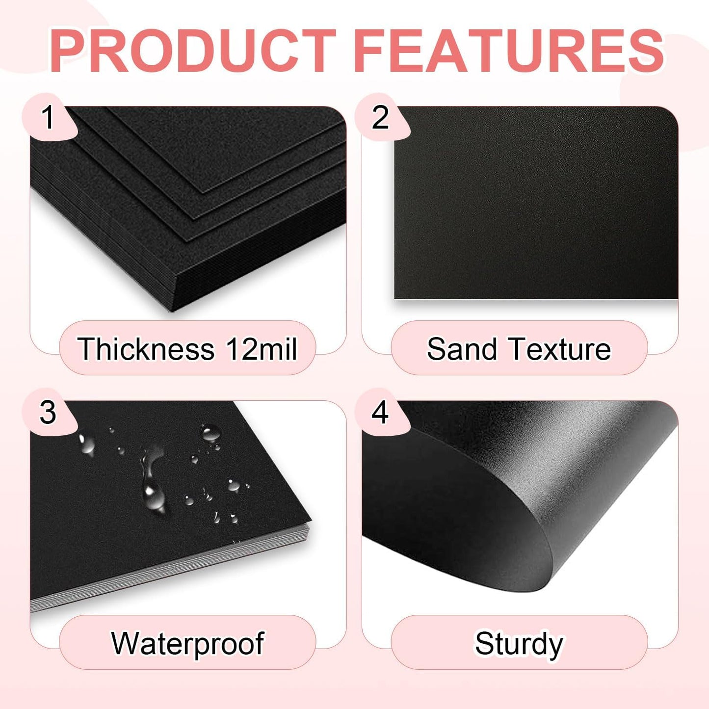 HOUYEE 100 Pack 16 Mil Poly Binding Covers,Sand Texture Binding Presentation Covers,8.5x11 Inches,Letter Size,Black,Square Corners,Un-Punched