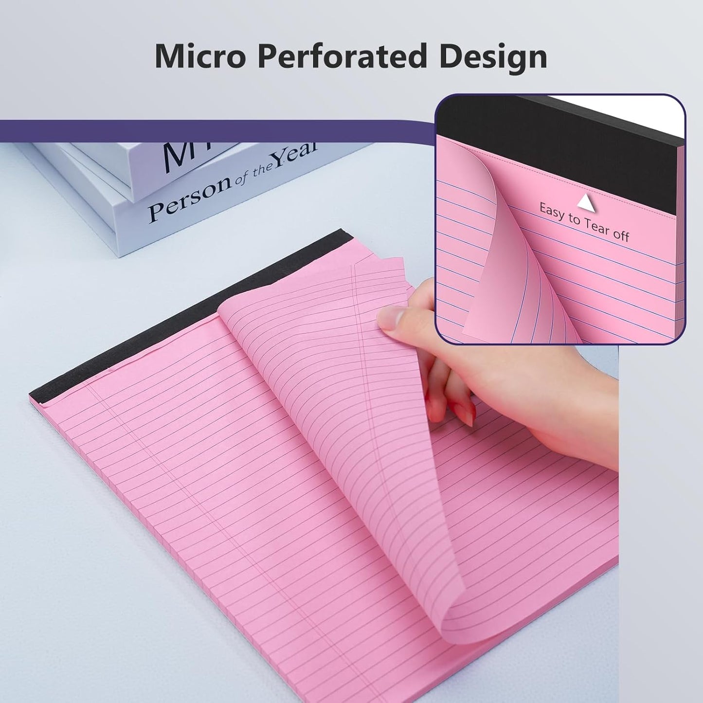 2 Pack Legal Pads 8.5 x 11 College Ruled 100 Sheets Purple Note Pads 8.5" x 11" Lined Paper Chipboard-Backed Notepad with Micro-Perforated Notebook Paper for Office & School Supplies 50 Sheets/Pad