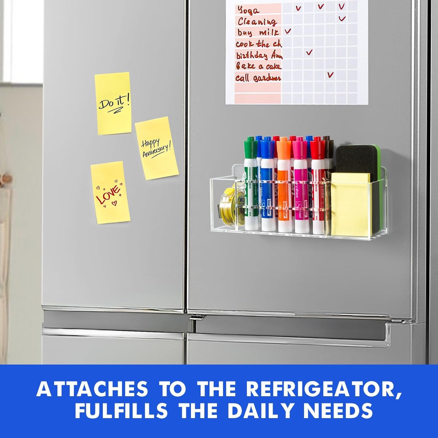 Magnetic Dry Erase Marker Holder for Whiteboard, Wall Mount Pen Holder for Refrigerator, Clear Pencil Holder for Fridge, Strong Magnet Locker Organizer for Classroom, Office