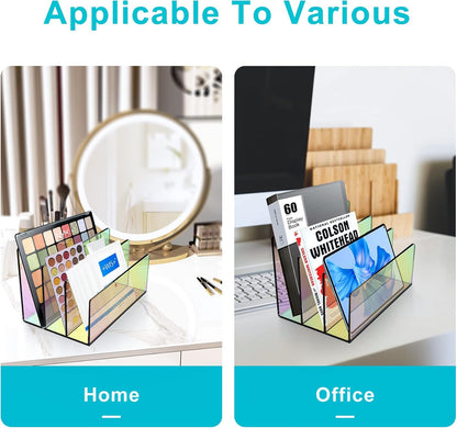 Boloyo Acrylic File Holder,1PC 2 Sections Rainbow File Organizer Mail Letter Sorter Desktop Folder Holder for Home Office School Envelope Bill Filling Paper Document