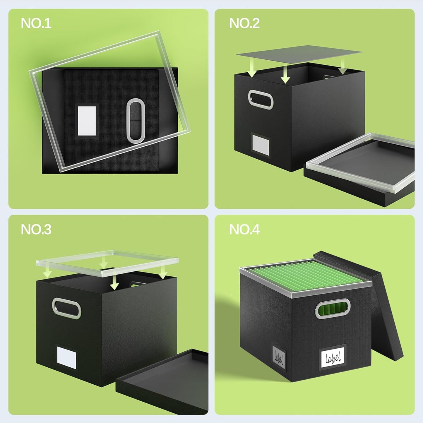 File Organizer Box - File Boxes for Hanging Files with Lid Set of 2 Decorative Hanging Folders Letter Size Organizer with One-Piece Plastic Frame Slides (Grey, 13.2 * 10.1 * 10.1in(2Pack))