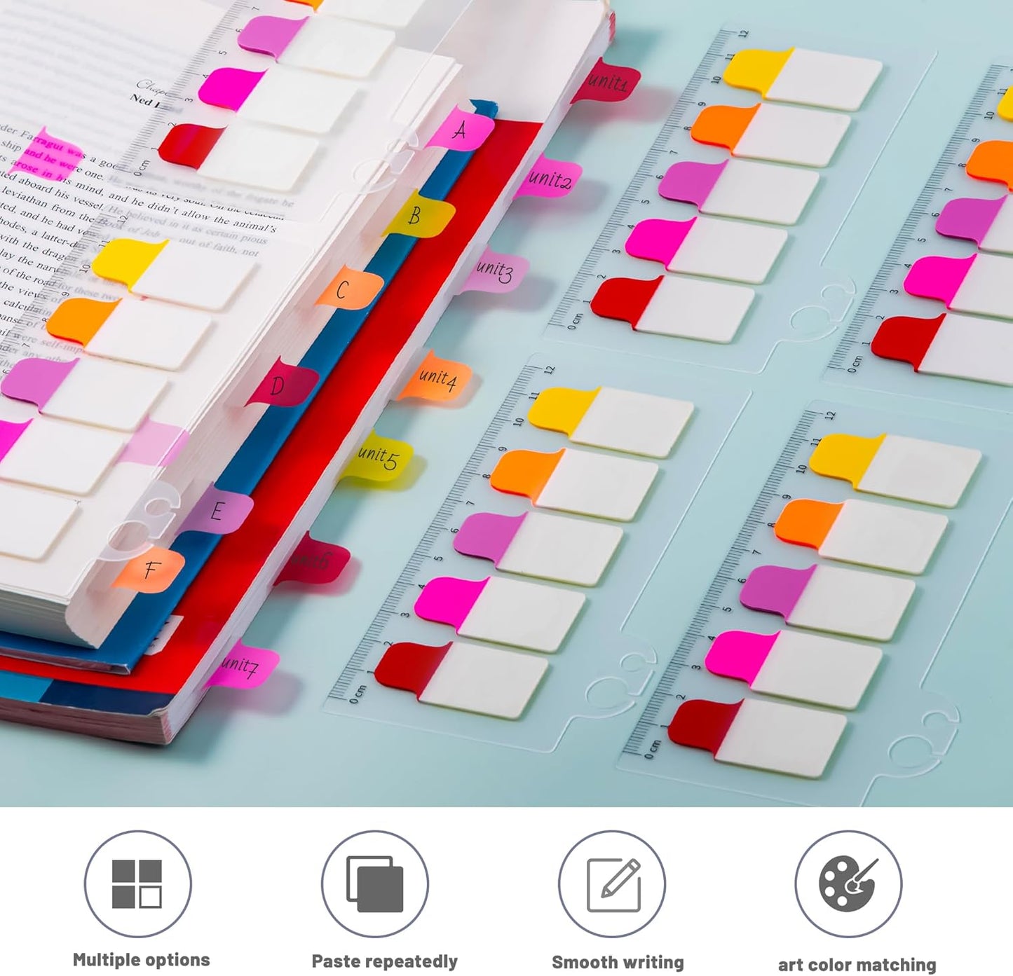 Golcellia Sticky Tabs - 600 Sheets Notebook Tabs - Sticky Flags, Index & Page Tabs - Durable Divider & Binder Tabs for Books & Bibles（6 Pcs, 5 - Color）