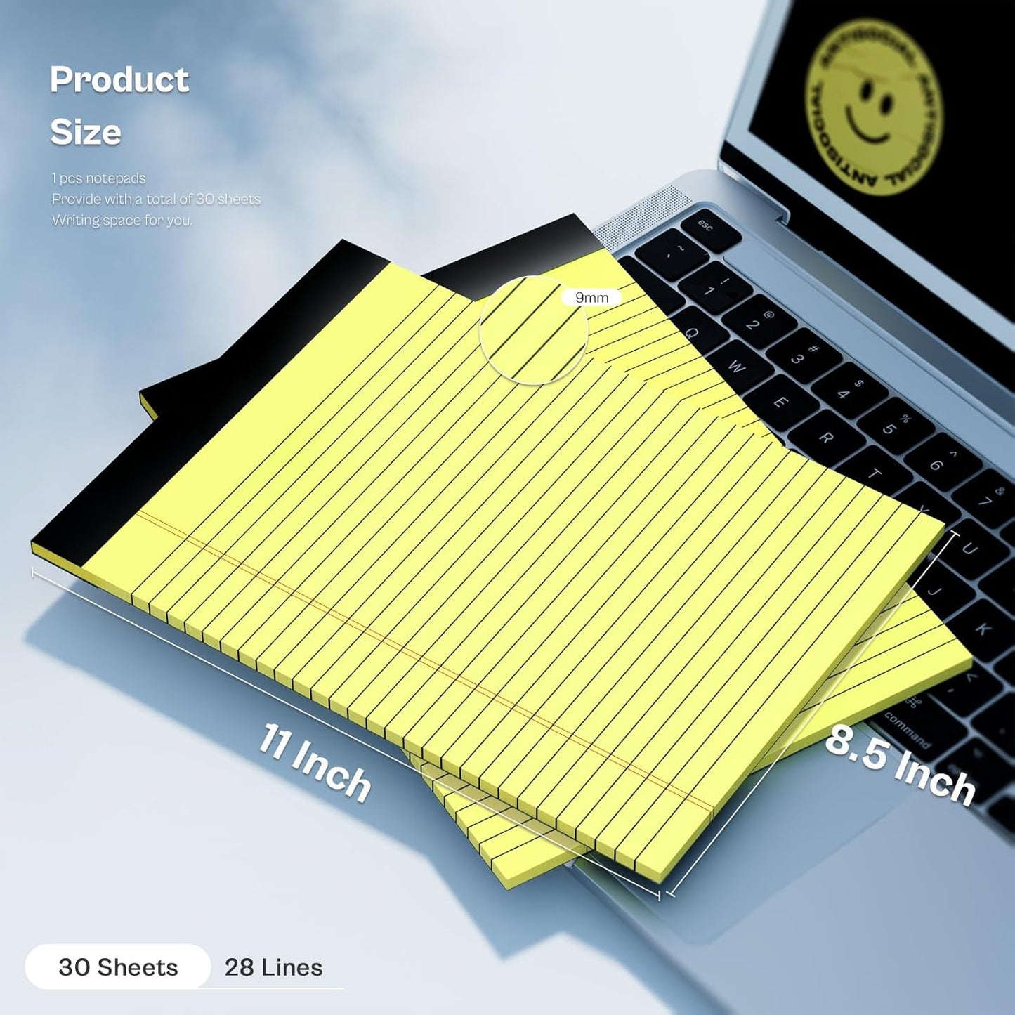 Legal Pads 8.5 x 11 Writing Pads, 3 Pack Note Pads 8.5 x 11 Wide Ruled Pads of Paper, Micro Perforated Notepad 8.5'' x 11'' Lined Paper Pads, Thickness Paper with Strong Cardboard, 30 Sheets per Pad