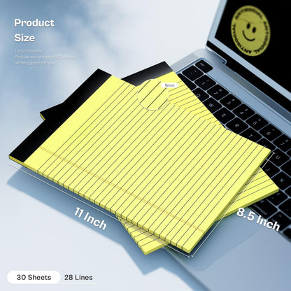 Legal Pads 8.5 x 11 Writing Pads, 3 Pack Note Pads 8.5 x 11 Wide Ruled Pads of Paper, Micro Perforated Notepad 8.5'' x 11'' Lined Paper Pads, Thickness Paper with Strong Cardboard, 30 Sheets per Pad
