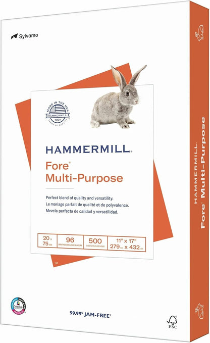Hammermill Printer Paper, Fore Multipurpose 20 lb Copy Paper, 8.5 x 11-1 Ream (500 Sheets) - 96 Bright, Made in the USA, 103267