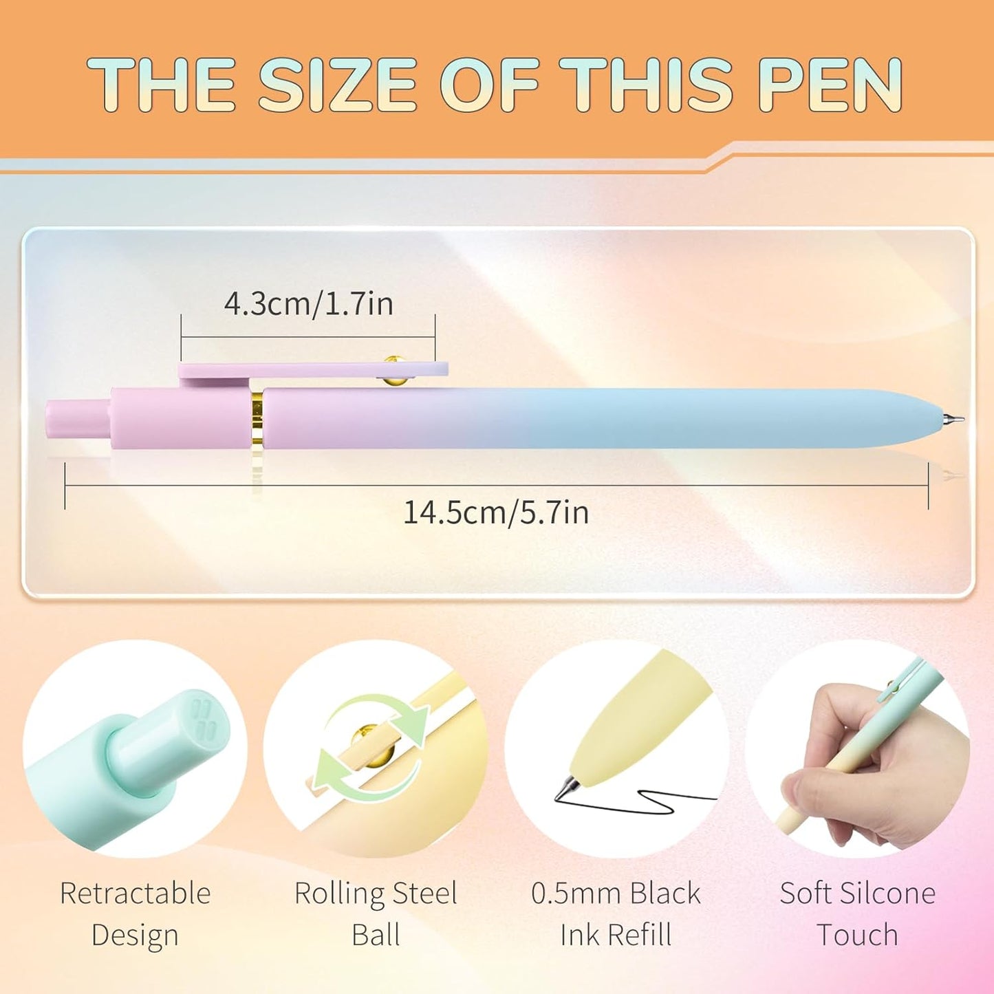 UIXJODO 6 Pcs Gel Pens 0.5mm Quick Dry Black Ink Pens Fine Point Smooth Writing Pens, Cute Office and School Supplies Gifts for Women Teacher Students (6 Pcs Ombre Gold)