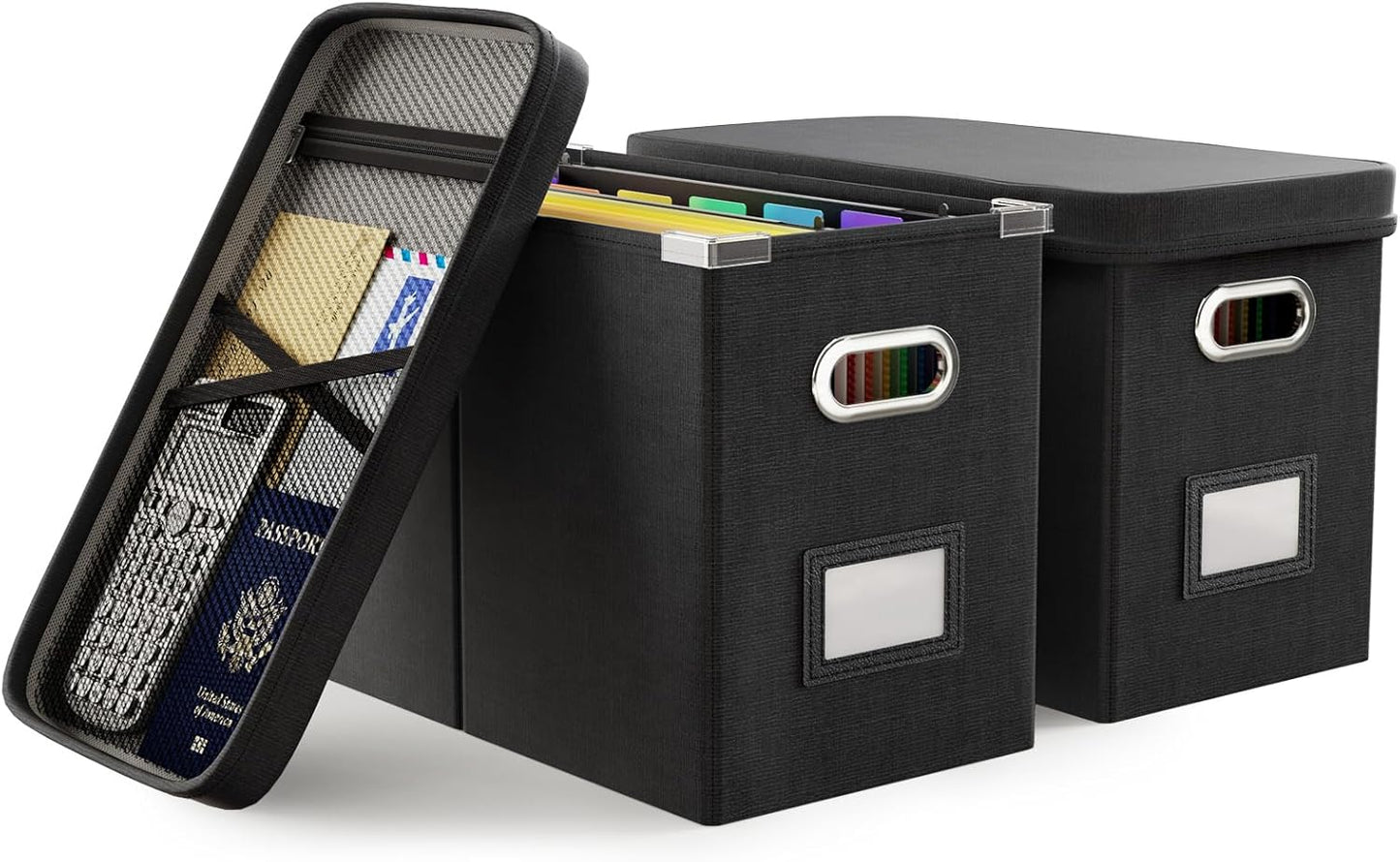 Oterri File Organizer Box with Lid, Hanging Filing File Box with Mesh Pocket, Document Organizer Box for Letter Files, Portable Storage Box with Smooth Sliding Rail for Office&Home (1 PCS, Beige)