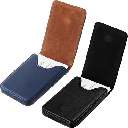 Outus 2 Pieces Business Card Holder, PU Leather Business Card Case Pocket Wallet with Magnetic Shut for Valentines Gift Men Women(Black and Coffee,Classic)