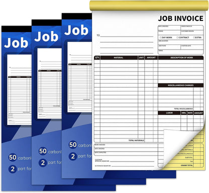 Carbonless Work Order Forms,7.5 x 11 inches Invoices for Small Business,Sales Order Book with Backing Board, 2-Part Receipt with Carbon Copy, 50 Sets