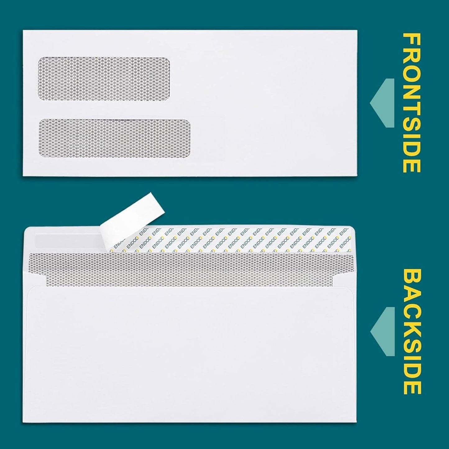 EnDoc 500#9 Double Window Envelopes Self Seal, 3 7/8 x 8 7/8" Security Tinted Envelopes for Invoices & Statements, Business Mailing Envelopes with Windows, Bright White 24lb Paper no. 9