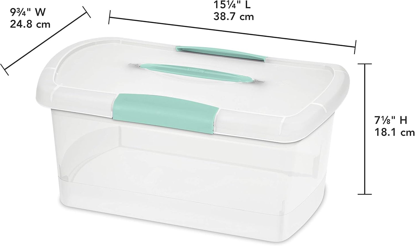 Sterilite Large Nesting ShowOffs, Stackable Small Storage Bin with Latching Lid and Handle, Plastic Container to Organize Office Files, Clear, 6-Pack