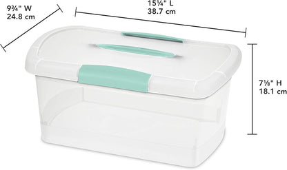 Sterilite Large Nesting ShowOffs, Stackable Small Storage Bin with Latching Lid and Handle, Plastic Container to Organize Office Files, Clear, 6-Pack