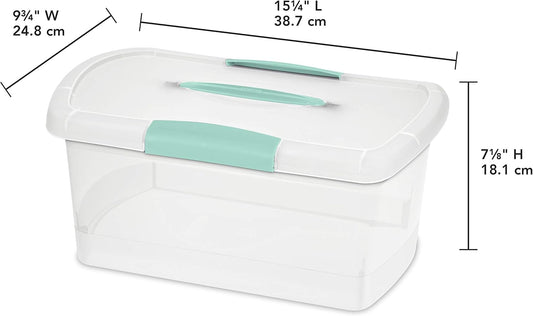 Sterilite Large Nesting ShowOffs, Stackable Small Storage Bin with Latching Lid and Handle, Plastic Container to Organize Office Files, Clear, 6-Pack