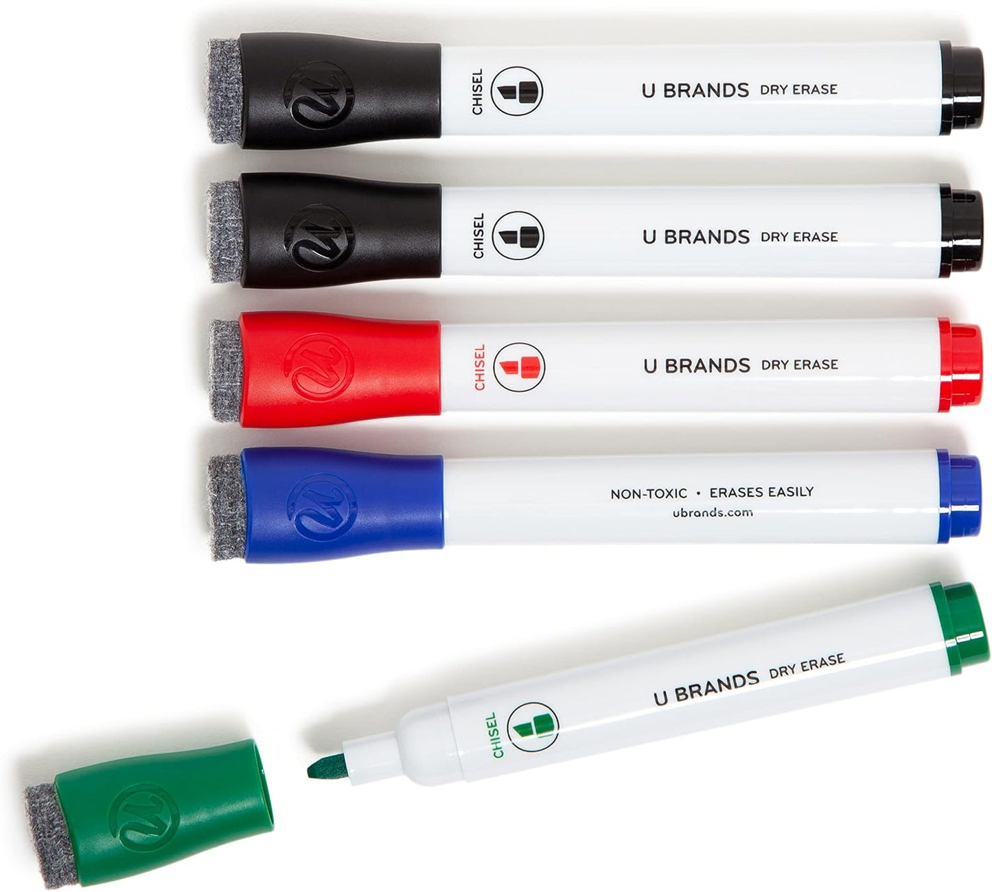 U Brands Dry Erase Markers, Fine Tip Whiteboard Markers, Chisel Tip, Low Odor, Black Dry Erase Marker Set with Eraser Caps, Office School Classroom Supplies, 12 Count