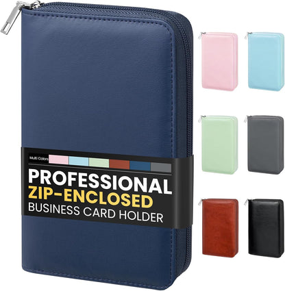 Sooez Leather Professional Business Card Book Holder Organizer, 240 Capacity Credit Card Booklet, PU Name Cards Holder Storage File for Men Women, 7.7 x 4.5 Inch, Black