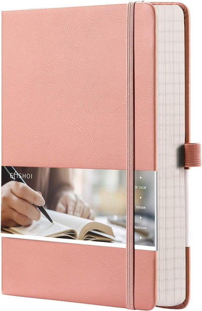 EMSHOI Graph Paper Notebook - 256 Pages A5 Graph Notebook/Journal, Hard Cover, 120gsm Thick Paper, Smooth PU Leather, Inner Pocket, 5.75'' × 8.38''-Black