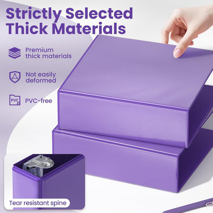 SUNEE 3 Ring Binder 2 Inch, Clear View Binder Three Ring PVC-Free (Fit 8.5x11 Inches) for School or Office Supplies, Light Purple, 1 Pack